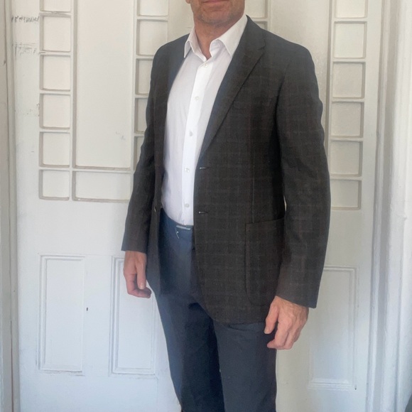 PRADA MENS WOOL PLAID BLAZER LIKE NEW, 42R